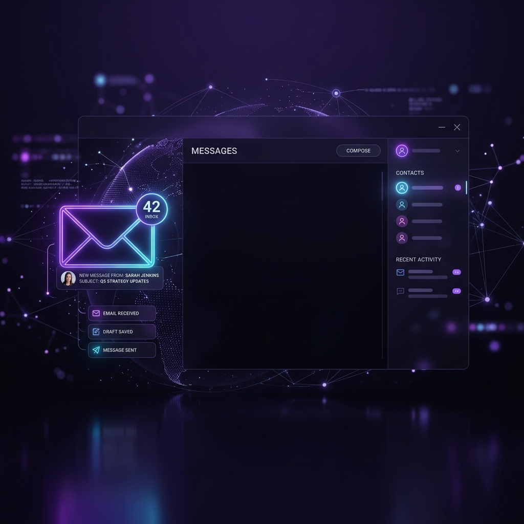 Futuristic premium contact environment with envelope and purple details